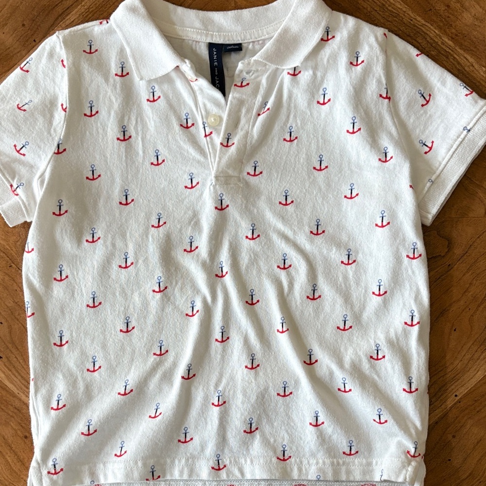 Janie and Jack Anchor Print Polo - White and Red